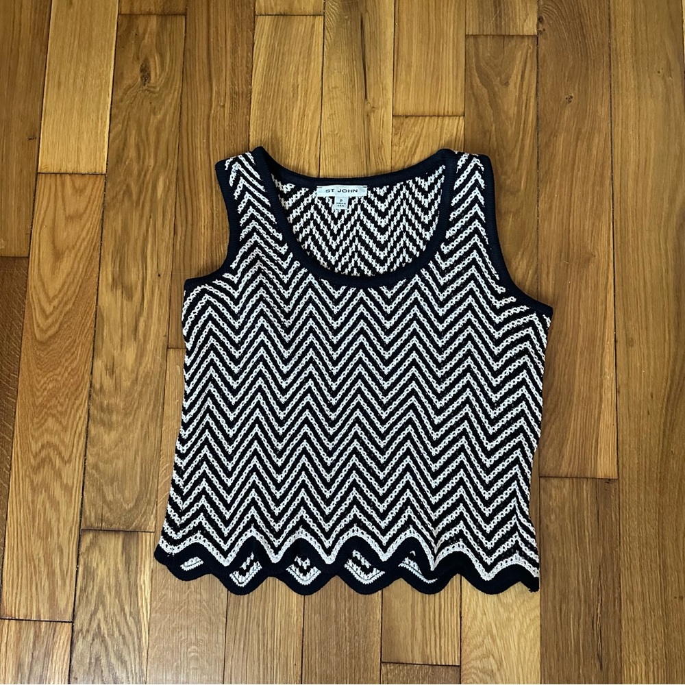 St. John Black and White Zigzag Tank Top